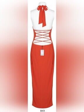 NWT AYM Open-Back Halter Maxi Dress in Res